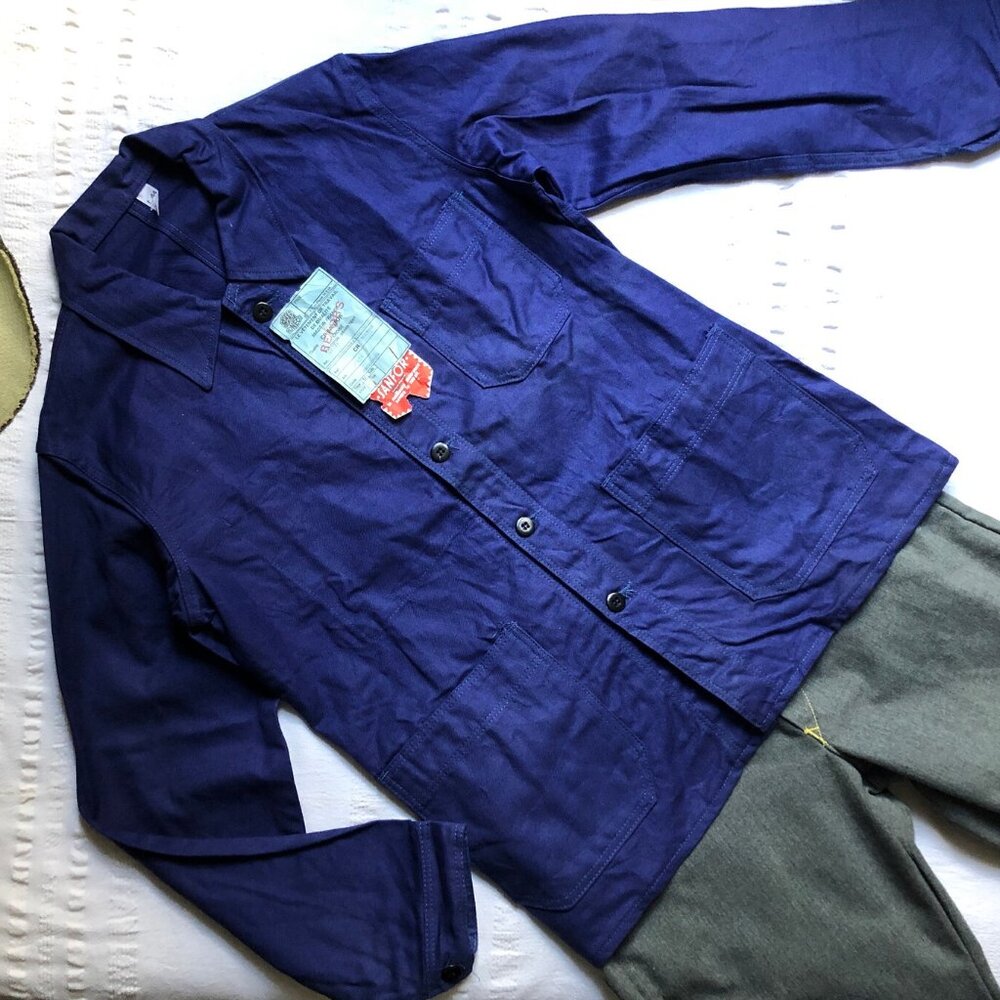 NOS Vintage 70's French Work Jacket / Chore Coat in Blue